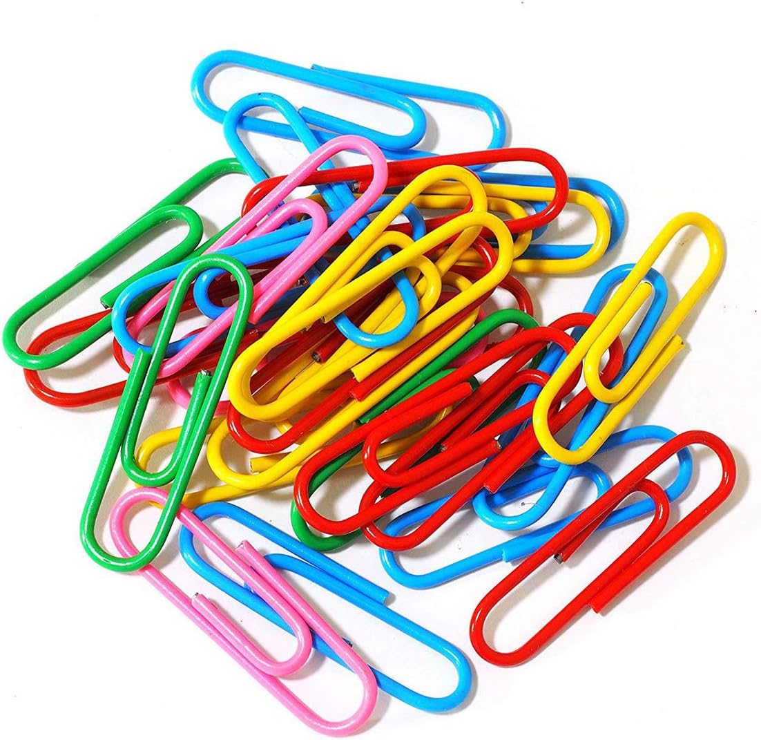 Paper Clips, 100Pcs Vinyl Coated 28mm Metal Paper Clips Document Paper Organizer Clips, Assorted
