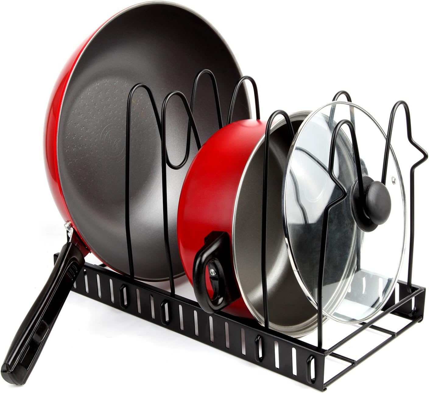 Height Adjustable Pan Organizer Rack, VDOMUS Pan and Pot Lid Holder Black Metal (Black): Home Improvement
