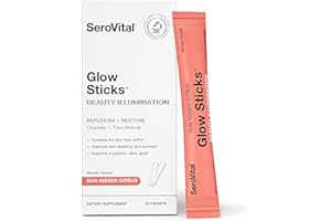Serovital Glow Sticks Sugar-Free Powder Drink Mix with Hyaluronic Acid Ceramides Electrolytes for Skin Hydration in 14 Days Sun-Kissed Citrus Flavor 28 Packets