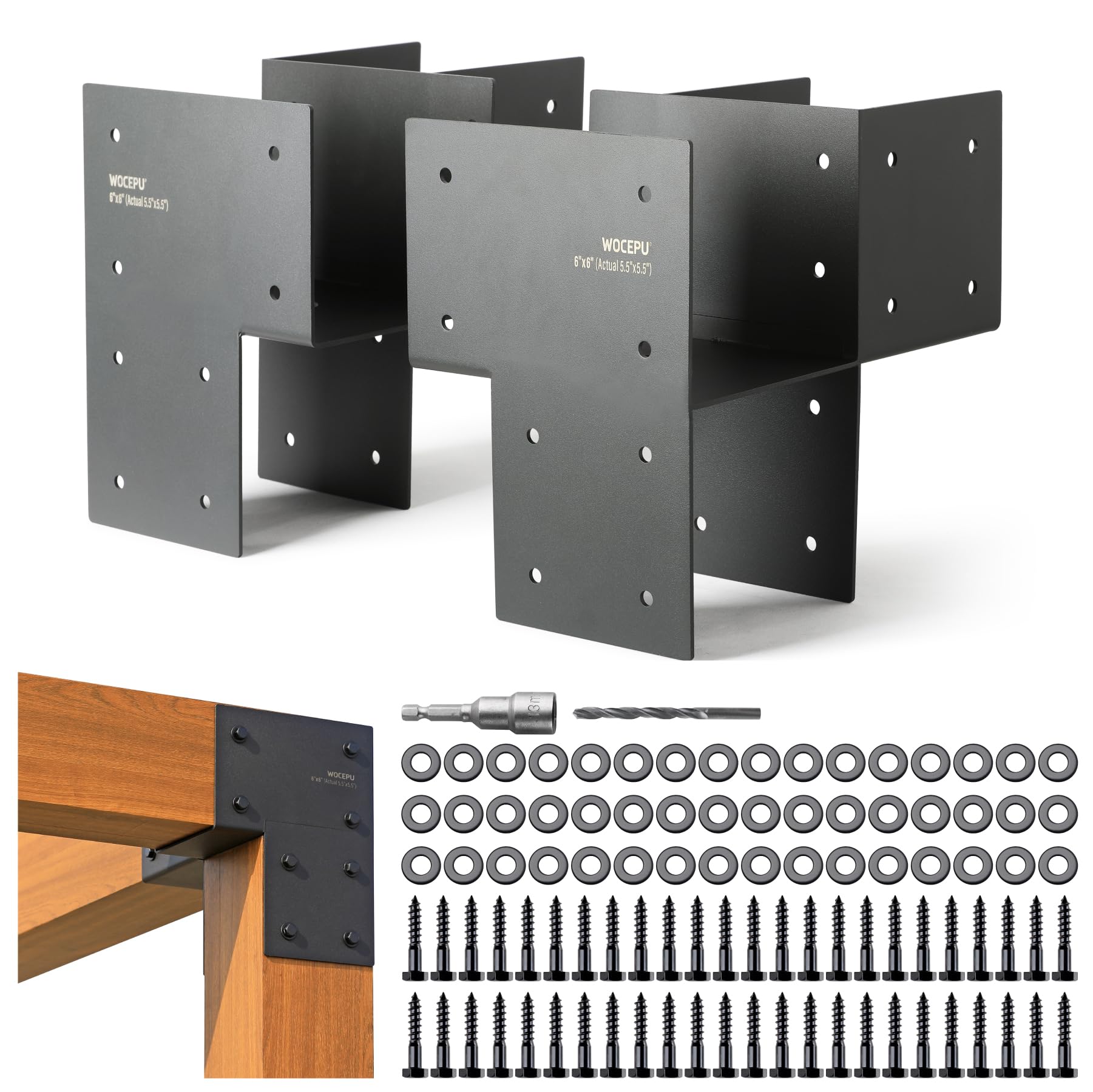 Photo 1 of Wocepu 2 Pack Heavy Duty 6x6 (Actual 5.5"x5.5") Stainless Steel Corner Post Caps Tie Bracket , Fit Connecting Wood Gazebo, Deck Patio Post and Wood Beams Bracket (Dark Ggray)