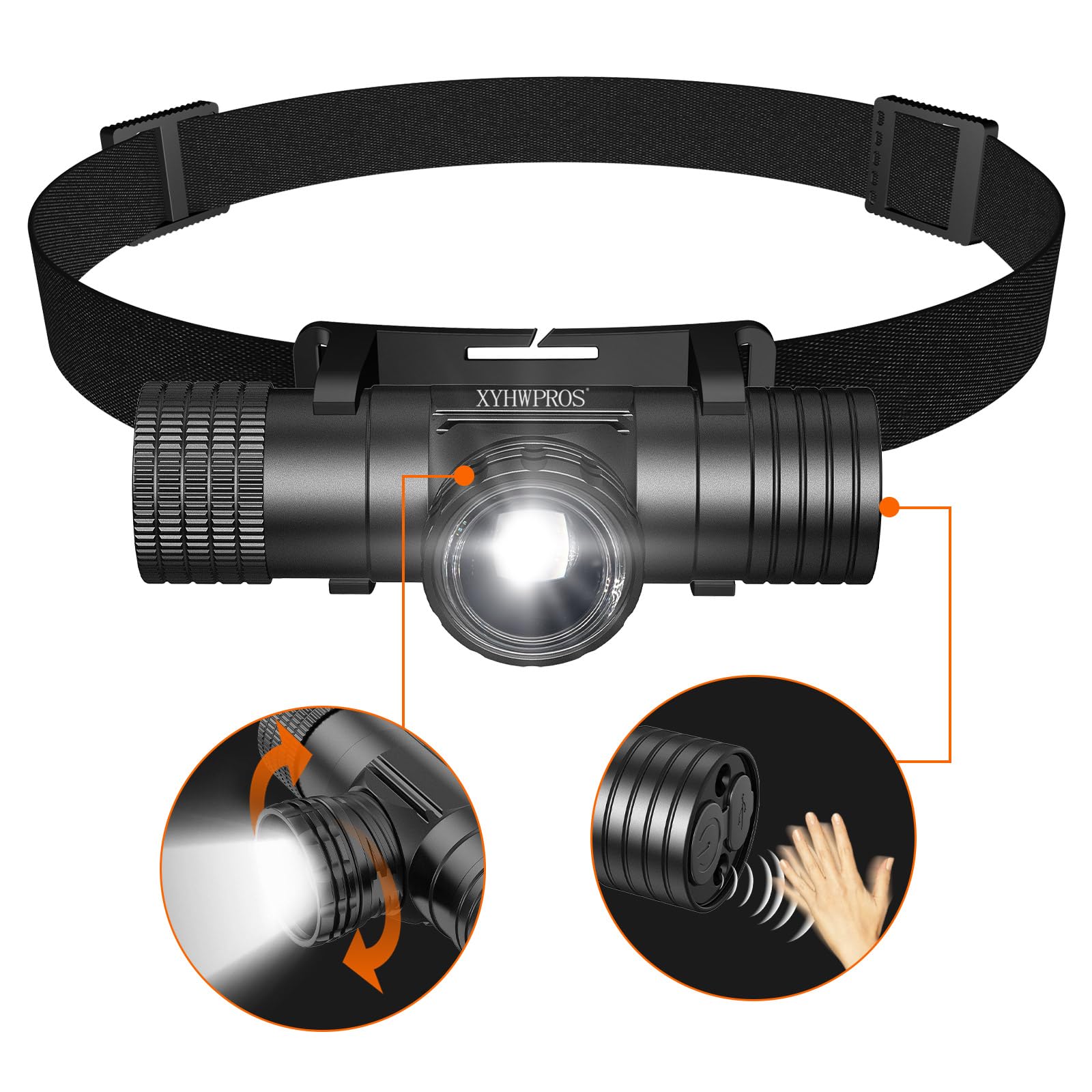 XYHWPROS Head Torch,USB C Type C LED Rechargeable,Sensor Switch,1000 Lumens Super Bright LED Headlamp,5 Modes, Waterproof Head Torch for Outdoor Camping, Running, Cycling and Fishing