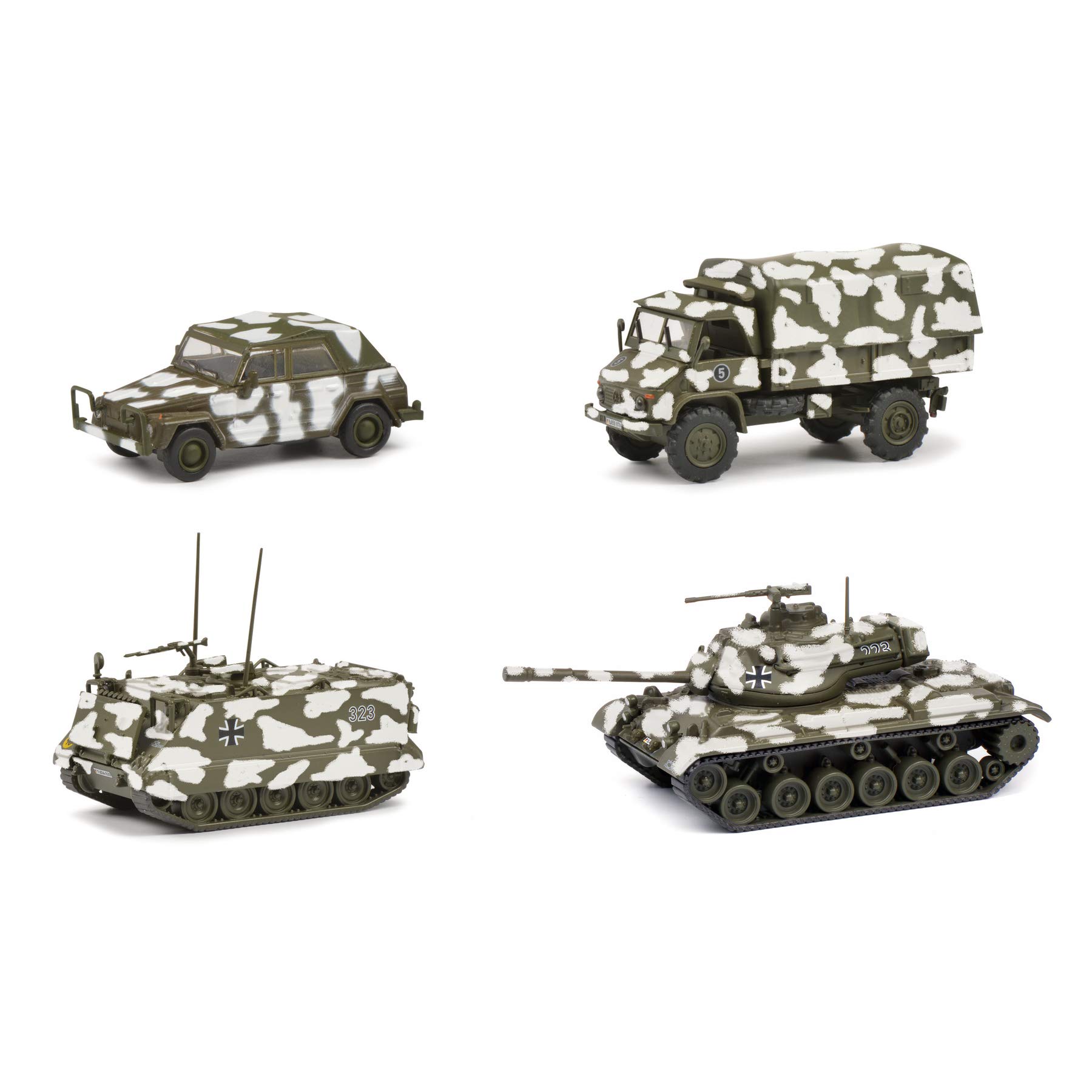 Schuco 452653000 Winter Camouflage Set M113 M47 Unimog S404 WV Tub Model Car 1:87 Scale Camouflage