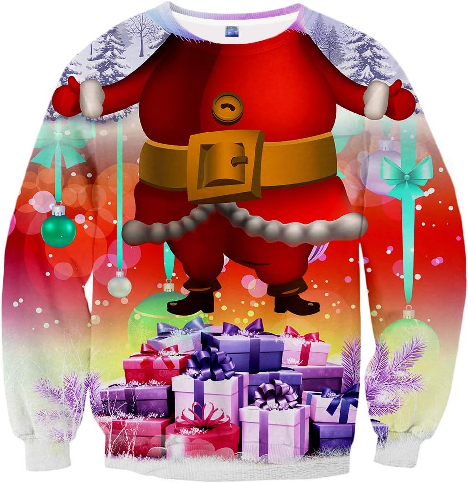 Unisex Ugly Christmas Sweatshirt 3D Graphic Crew Neck Funny Xmas Sweater