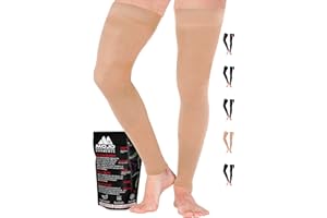 Mojo Compression Socks - Beige Thigh-Hi Leg Sleeve with Grip Top, Medium Size for Women with Lymphatic Issues, Post-Thrombotic Syndrome, and Swelling, 20-30mmHg Support - 1 Pair