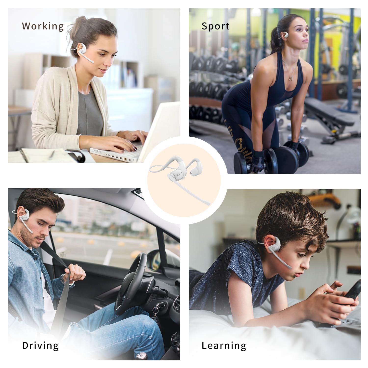 BANIGIPA Bluetooth Headset with Removable Microphone, Wireless Headset w/DSP Noise Cancelling for Phones Laptop Computer PC, Open Ear Headphones for Working Driving Running Cycling Driving -12 Hrs