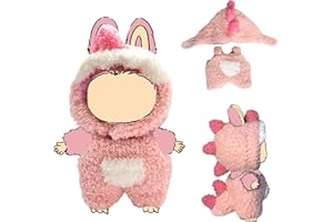 WEIRAN 17cm Doll Clothes, Outfits for Clothes Set Designer, Cute Dolls Clothes Keychain Accessories, Faking Animal Style Outfit Jumpsuit Clothing(Pink Dinosaurs)