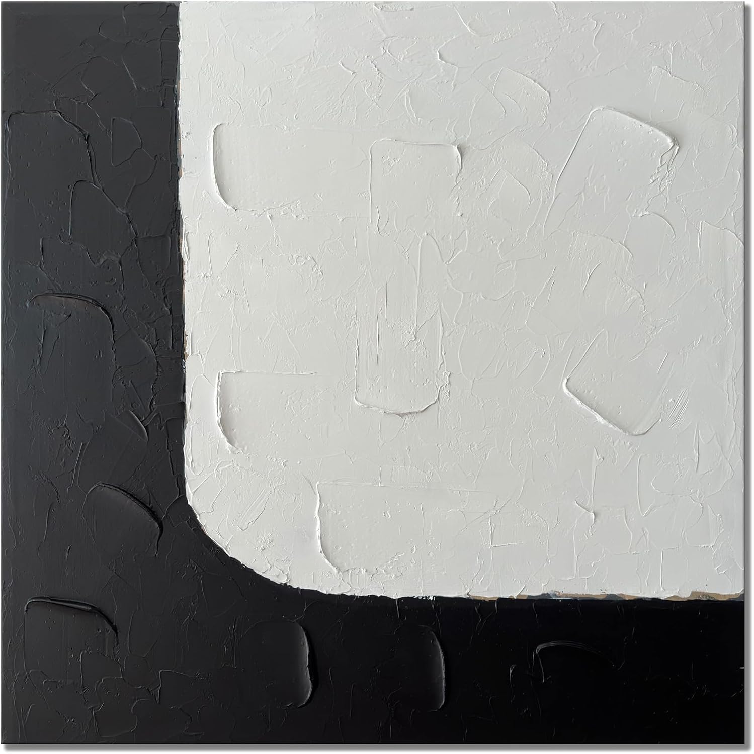 Paintings - zoinart Hand Painted Black and White Canvas Wall Art 24x24 Inches Abstract Paintings Texture Minimalism Contemporary Wall Art for Home Decorations Living Room Bedroom Wall Decor