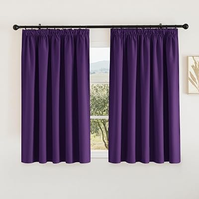 PONY DANCE Blackout Curtains 2 Panels 66x54 Purple Pencil Pleat Thermal
