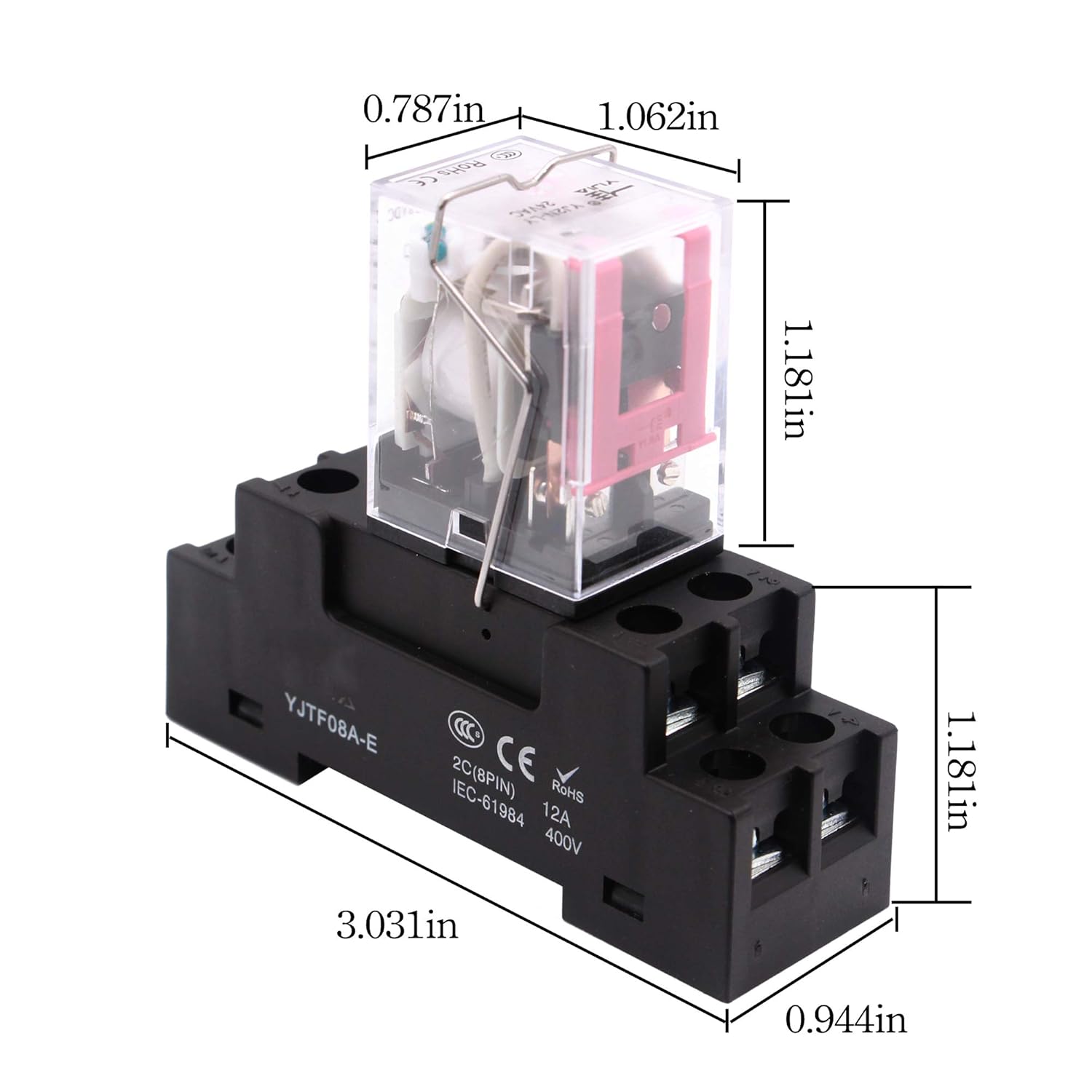 8Pin High Power Relay with Socket Base ，DPDT 10A 6VDC