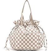 Yarnic Lunch Bag Women Insulated Lunch Bags,Cute Reusable Lunch Box Stain-Resistant Lunchbox with Water Bottle Holder for Adult Men Work Travel Picnic (Beige Coffee Checker)