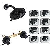 SUBEIXI Matte Black 2 Handle Shower faucet Set, 8 Mode Shower Head Bathroom Shower Faucet Trim Kit with Rough-in Valve, Wall Mount