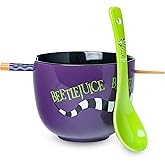 Silver Buffalo Beetlejuice Sandworm Ceramic Ramen Noodle Rice Bowl with Chopsticks and Spoon, Microwave Safe, 20 Ounces