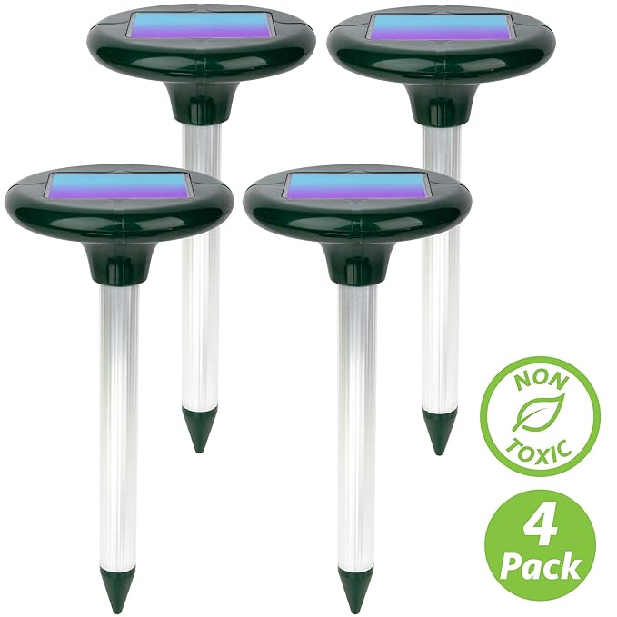Amazon.com : Livin Well Solar Mole Repellent Yard Stakes - 4pk Ultrasonic Outdoor Pest Control Rodent Repeller Spikes, Get Rid of Moles Voles and Gophers ...