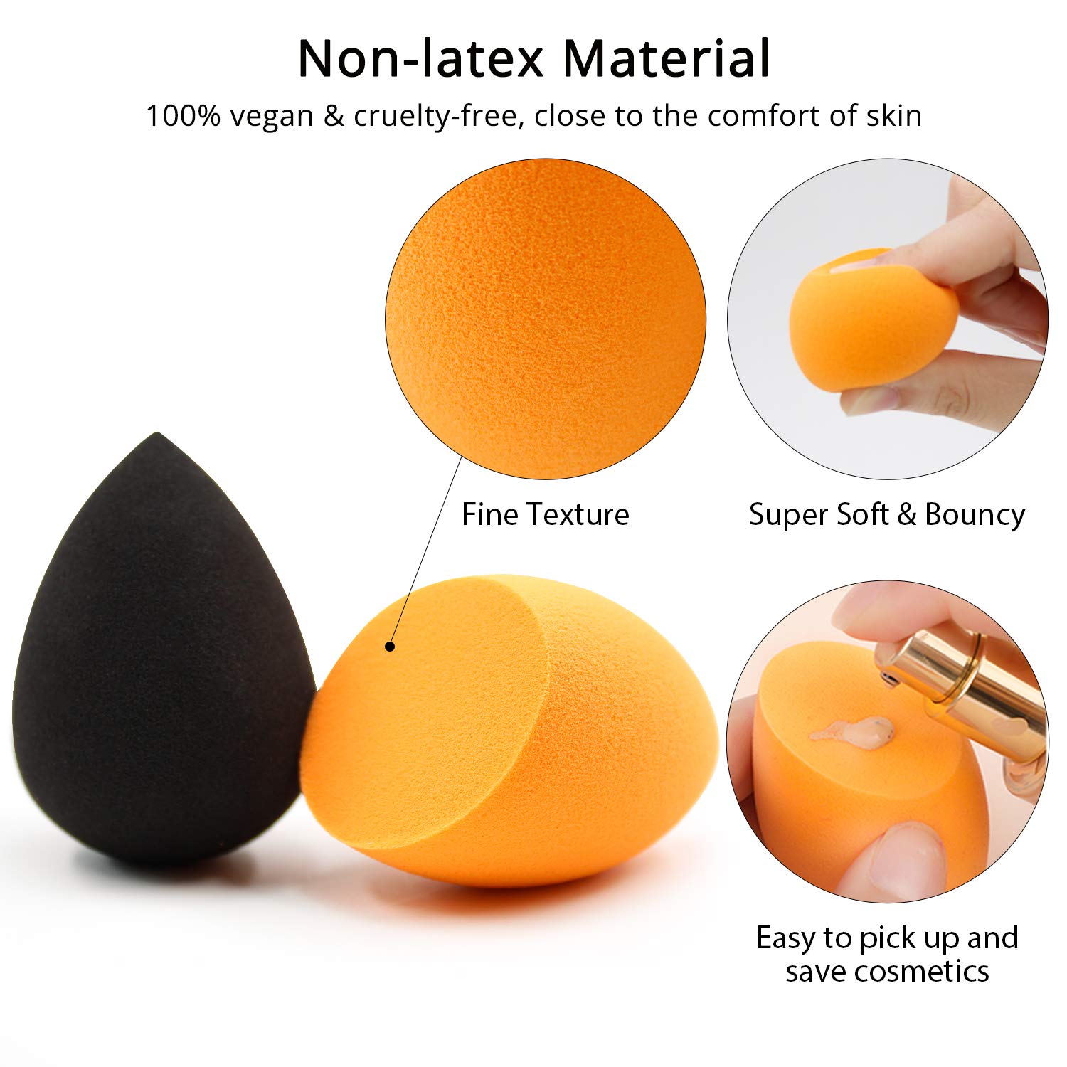 BEAKEY Makeup Sponge, 10 Pcs Latex-free and Vegan Makeup Blender Beauty Sponge, Flawless for Cream, Liquid Foundation & Powder Application (Orange & Black) : Beauty