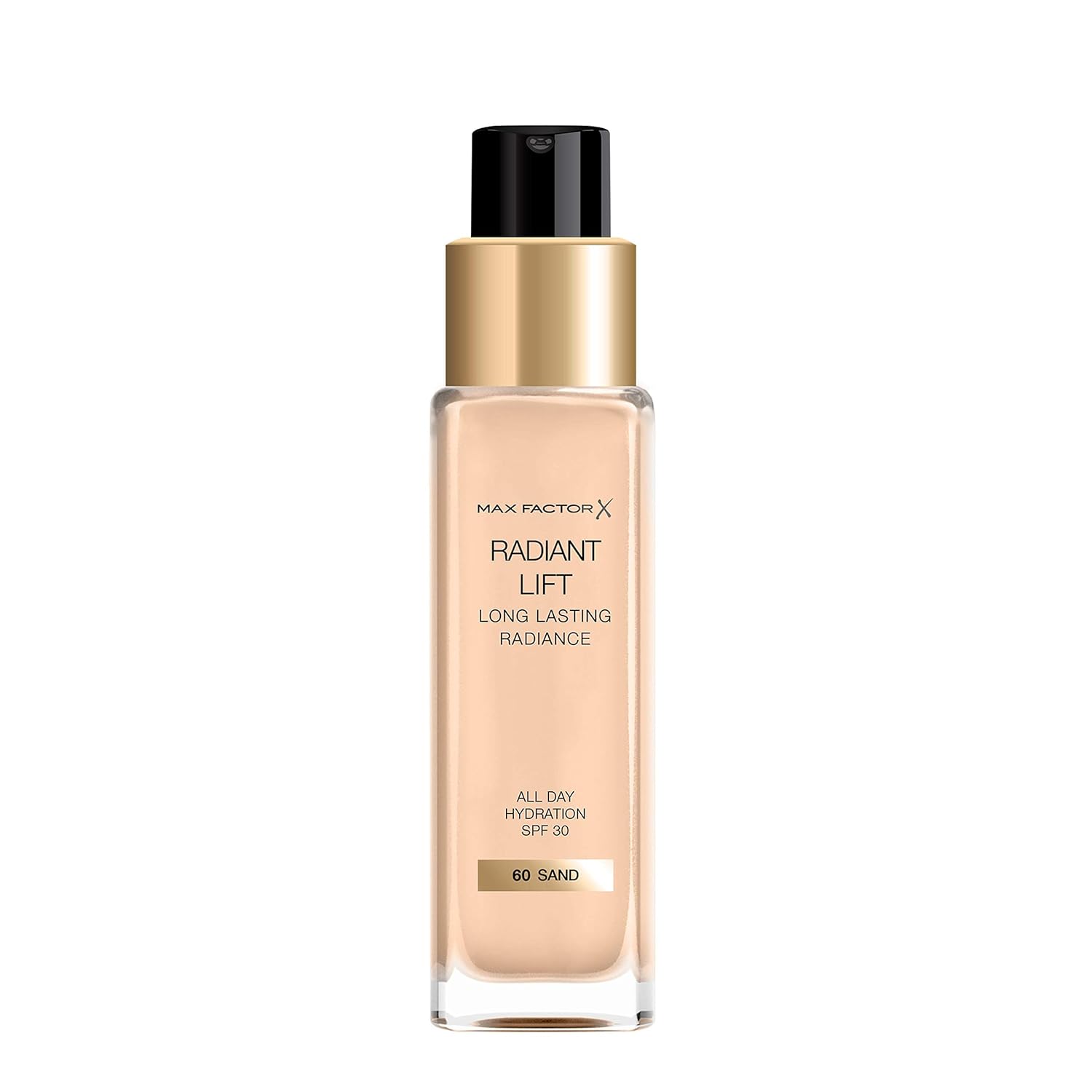 Max Factor Radiant Lift Liquid Pump Medium to Full Coverage Radiant Finish Foundation with SPF30 and Hyaluronic Acid, 066 Sand, Medium Skin Tone, 30ml