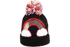 NEWFANCY Little Girls Winter Sequin Rainbow Beanie Hat with Pom Pom Knit Cap for Kids Baby Toddler