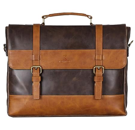 K London Brown Vegan Leather Handmade Men Laptop Bag Satchel Cross Over Shoulder Messenger Bag Office Bag (1805_BRN)