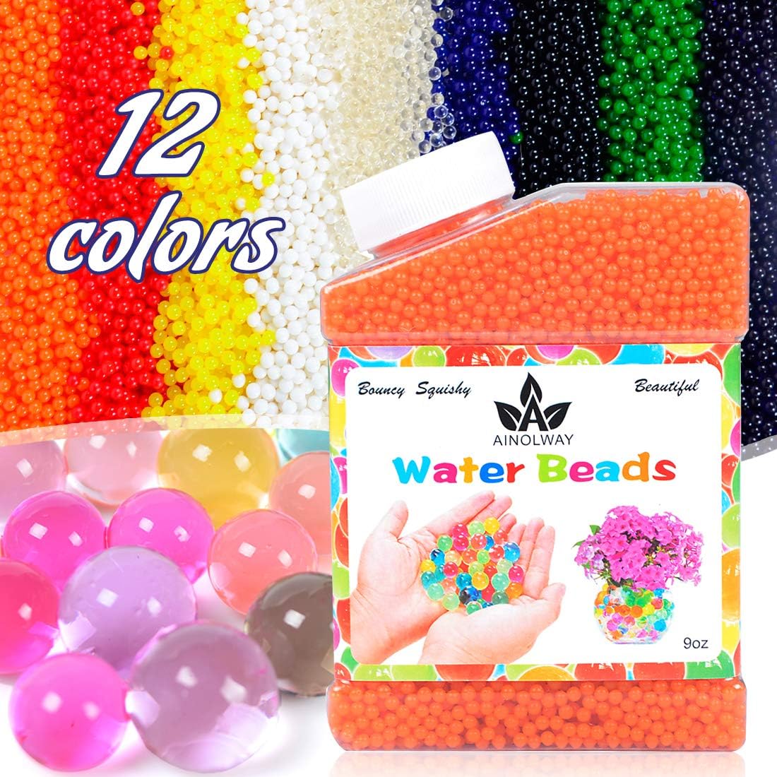 Vase Fillers - AINOLWAY High Elastic Water Beads Gel Pearls (40000pcs) Jelly Crystal Soil for Vase Fillers (9 Oz, Orange)