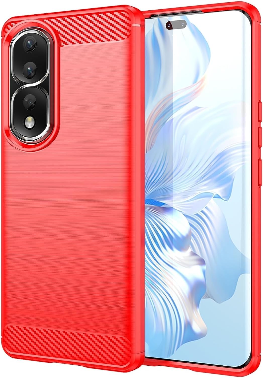 PIXFAB For Honor 90 Case, [Slim Fit] Shockproof Brushed Carbon Fibre [Protective Case] Cover, Gel Rubber Phone Case For Honor 90 5G - Red