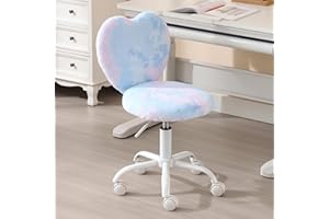 LZAREAL Cute Fuzzy Kids Chair for Children Rolling Study Desk Student Chair for Child Furry Computer Task Chair, Adjustable Heart Shaped Reading Desk Chairs for Bedroom Study,Babay Blue