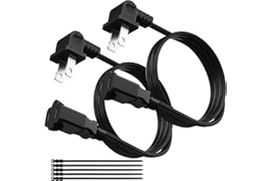 90 Degree 2 Prong Polarized Power Extension Cord 10 FT/2 Pack, Angled Low-Profile Plug, Light Duty 18 Gauge 125V/10A SPT-2 Ca
