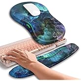 Hokafenle 2in1 Combination, Wave Keyboard Wrist Rest and Ergonomic Curvature Mouse Pad Wrist Support for Relieve Wrist Pain, Filled with Soft Cushion Memory Foam, Nebula Dreamland