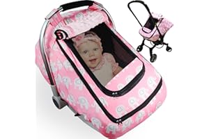 Honeau Car Seat Cover Baby,Minnky Baby Car Seat Cover 4in1,Windproof Infant Car Seat Covers 2Window,Carseat Cover Boy Girl Newborn Kick-Proof,Baby Stroller CarSeat Canopy Breathable 4 Season(Elephant)