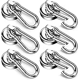 FINDMAG 6 Pack Magnetic Hooks with Swivel Carabiner, 70LBS Neodymium Magnet Hooks Heavy Duty, Strong Magnetic Hooks for Hangi