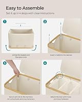 SONGMICS 150L Laundry Basket with Lid 3-Section Collapsible Cream White view 8