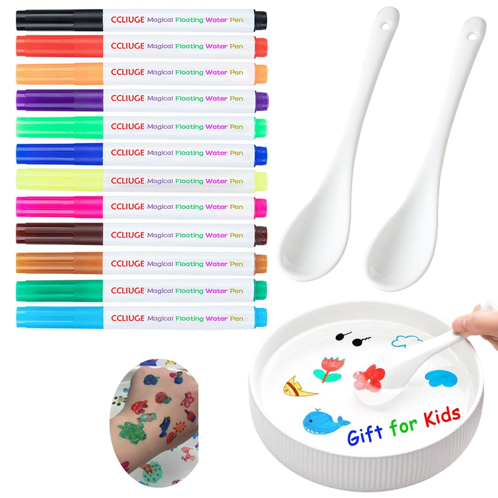 Photo 1 of Magical Drawing Pens for Kids Water, Kiddies Create Magical Floating Drawings Bundle, 12 Colors Magic Water Painting Marker Set with 2 Spoons, Water Art Pen Kit for DIY Tattoo, Gifts for Boys & Girls