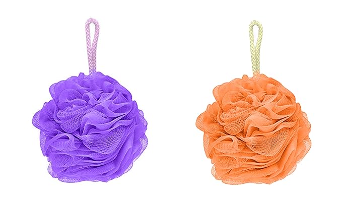 Majik Set Of 2 Bath Loofah For Body Scrubber Bathroom Accessories Kids And Adults Sponge Orange Purple 20 Grams Pack Of 1