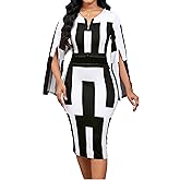Women Sexy Dresses Bodycon Church 3/4 Sleeve African Print Pencil Party Office Dress Work with Split