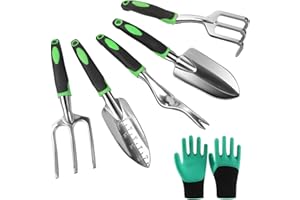 Garden Tools Set, 6 Pack Heavy Duty Stainless Steel Gardening Tools Include Weeder, Trowel, Transplanted, Cultivator, Weeding