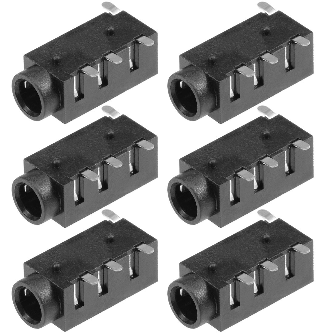 sourcing map 6Pcs PCB Mount 3.5mm 4 Pin Socket Headphone Stereo Jack Audio Video Connector Black PJ320D