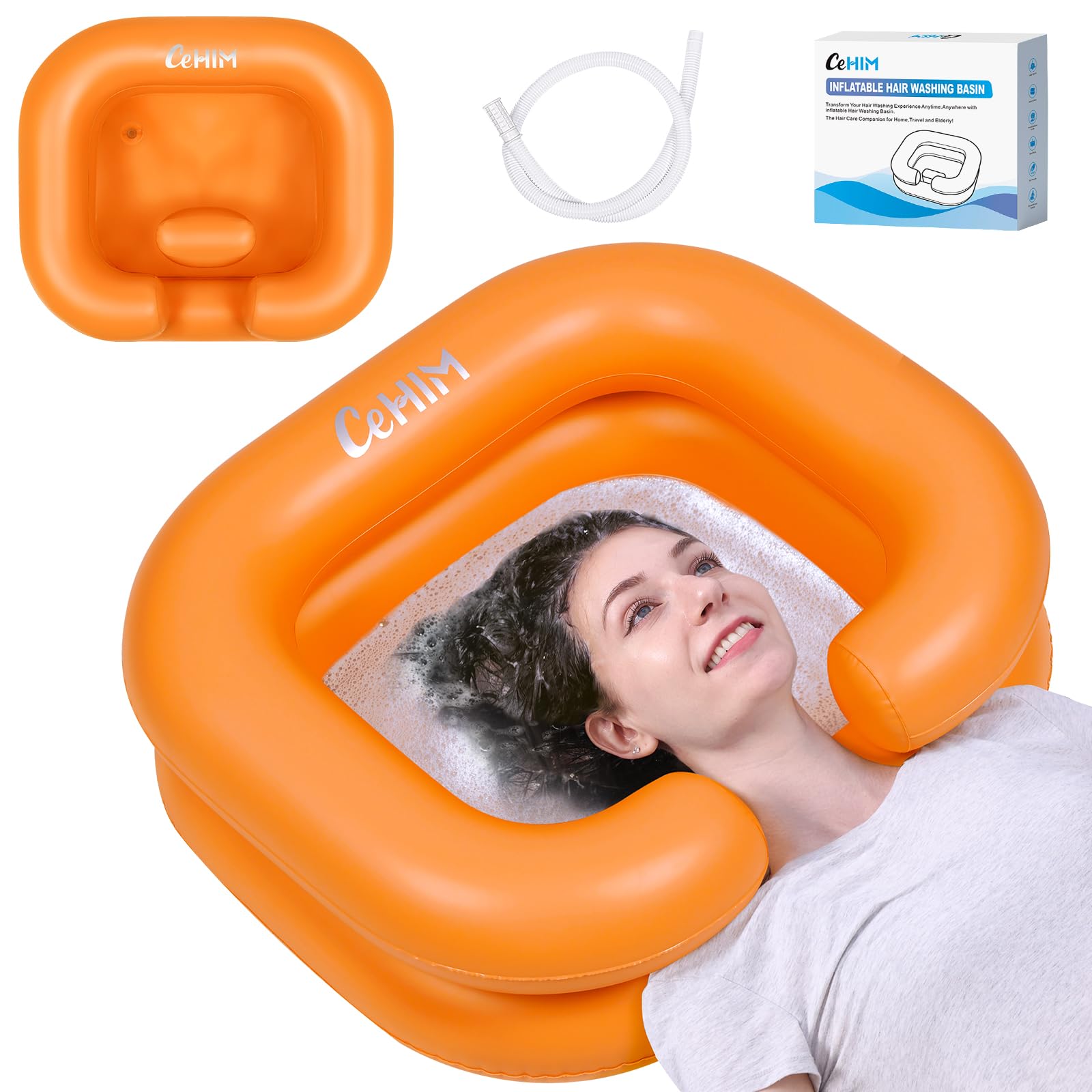 Photo 1 of Cehim Inflatable Shampoo Basin - Portable Shampoo Bowl, Hair Washing Basin for Bedridden, Disabled,Injured, Hair Wash Tub for Dreadlocks and at Home Sink Washing (Orange)