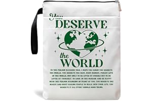 Maydvdv Book Sleeve, Book Covers for Paperback, Book Lover Gifts, Bookish Gift, Inspirational Quote Book Pouch for Girl Women 11.4 x 9.05 Inch - You Deserve The World