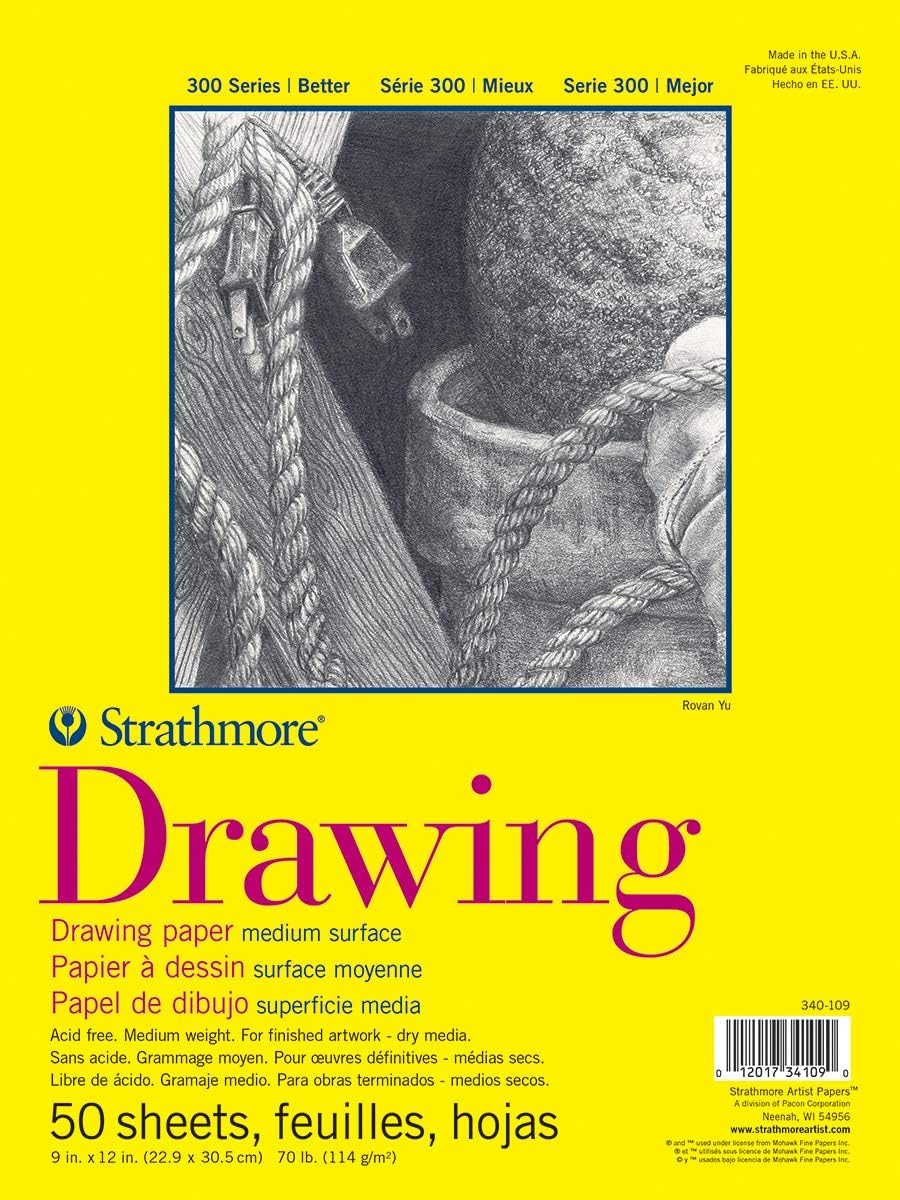 Strathmore 300 Series Drawing Pad, Medium Surface, 9"x12", Glue Bound, 50 Sheets: Office Products