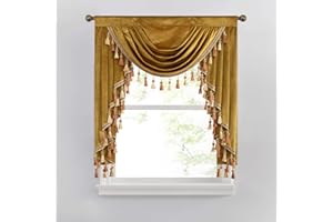 VOGOL Thick Velvet Curtains Valance for Bedroom, Gold Thermal Insulated Luxury Waterfall Valances for Formal Living Room, Rod Pocket Top, W39 Inches, 1 Panel