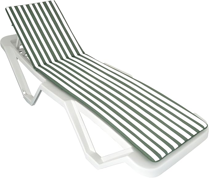 Sun Lounger Cushion Cover Green/White Fits Most Loungers Including