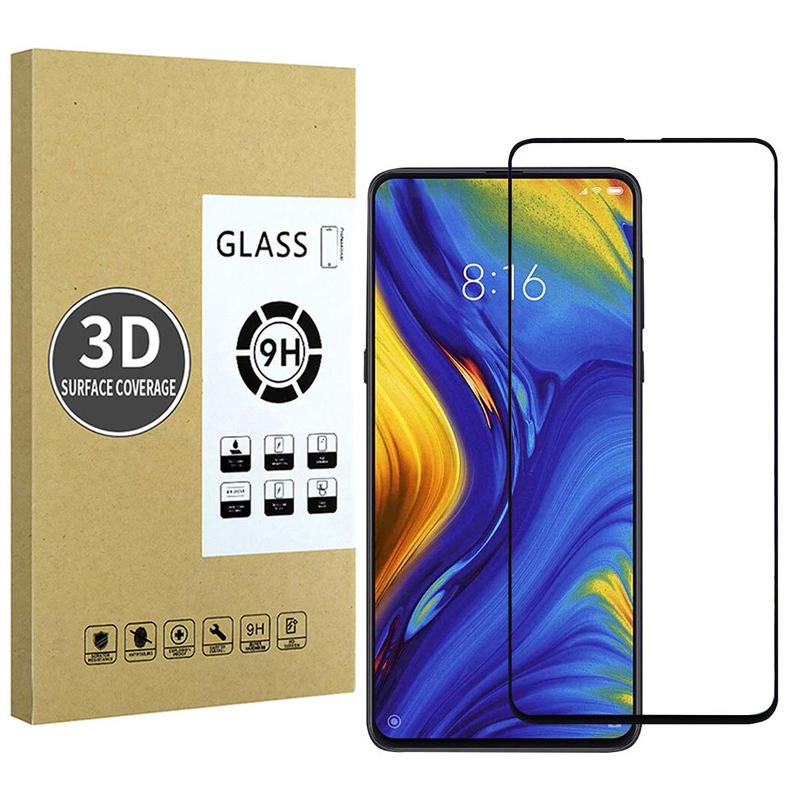 E-Hamii Screen Protector compatible with Xiaomi Mi Mix3 [Black],[High Definition][Anti Scratch],3D Tempered Glass,[Sensitive Response][ Bubble-free Installation]