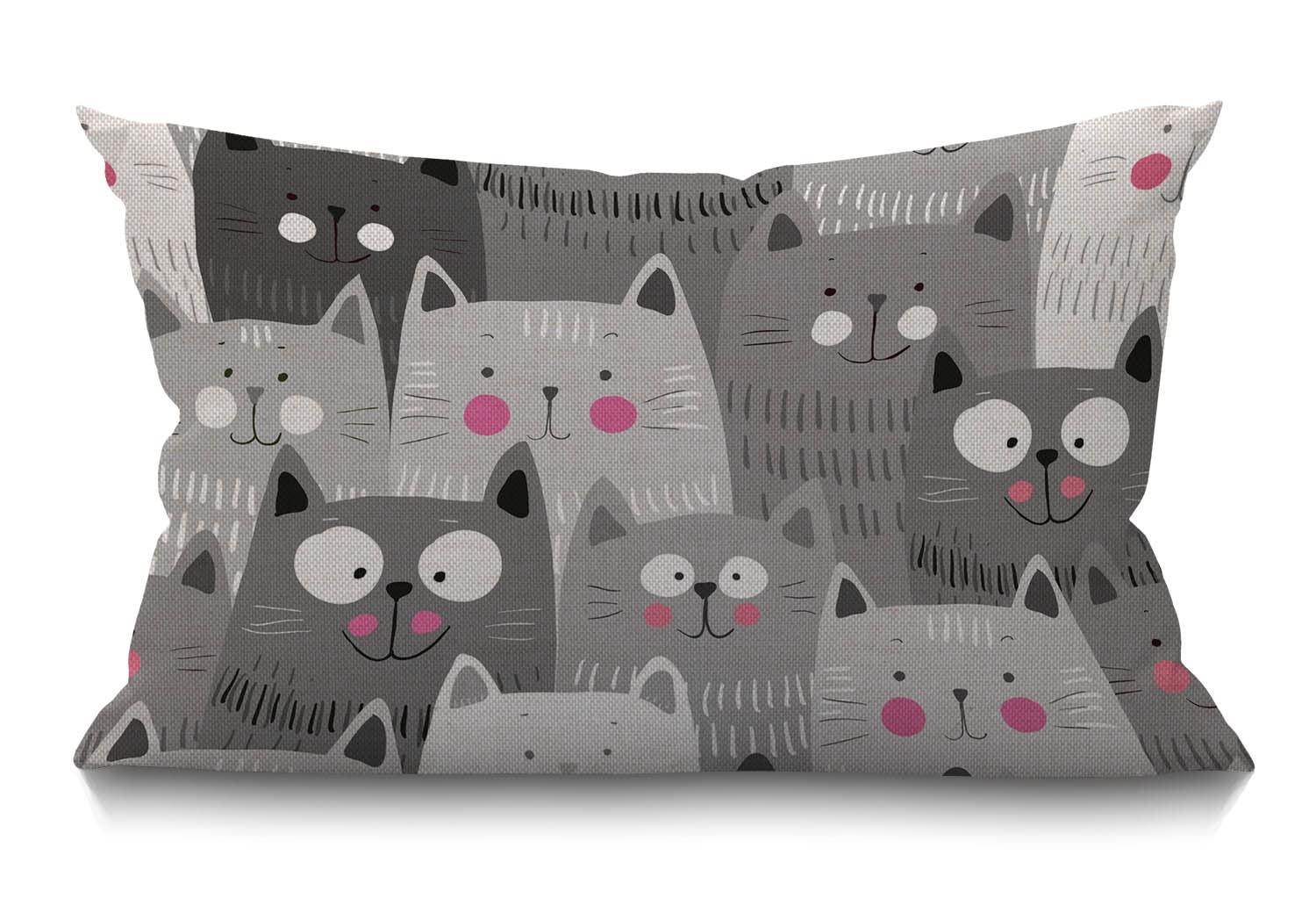 BGBDEIA Cat Cushion Cover 30 x 50 cm Cute Cartoon Animal Kitten Head Doodle Smile Rectangle Pillow Cases Home Decorative Cotton Linen Throw Pillow Cover for Bed Sofa Grey White Black 12x20 Inch