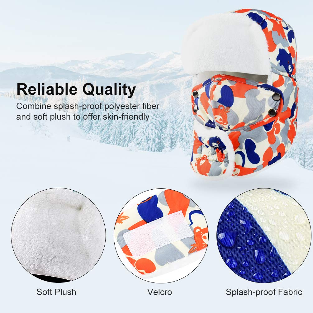 VBG VBIGER Kids Winter Trapper Hat Boys Girls Warm Windproof Hat Children Russian Trooper Hat with Removable Mask (Camo Orange)