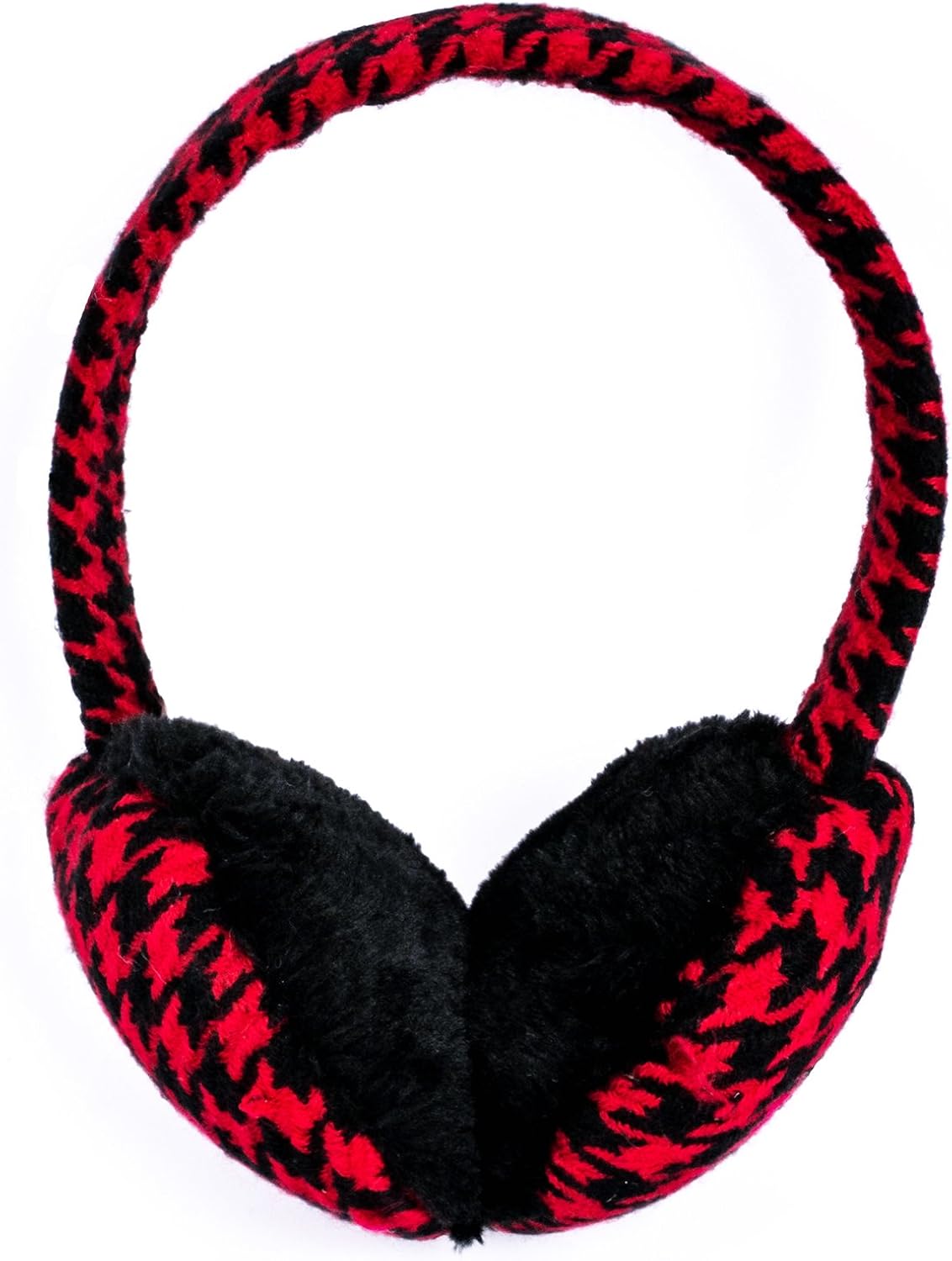 Red Houndstooth Faux Fur Ear Muffs Bright Faux Fur Ear