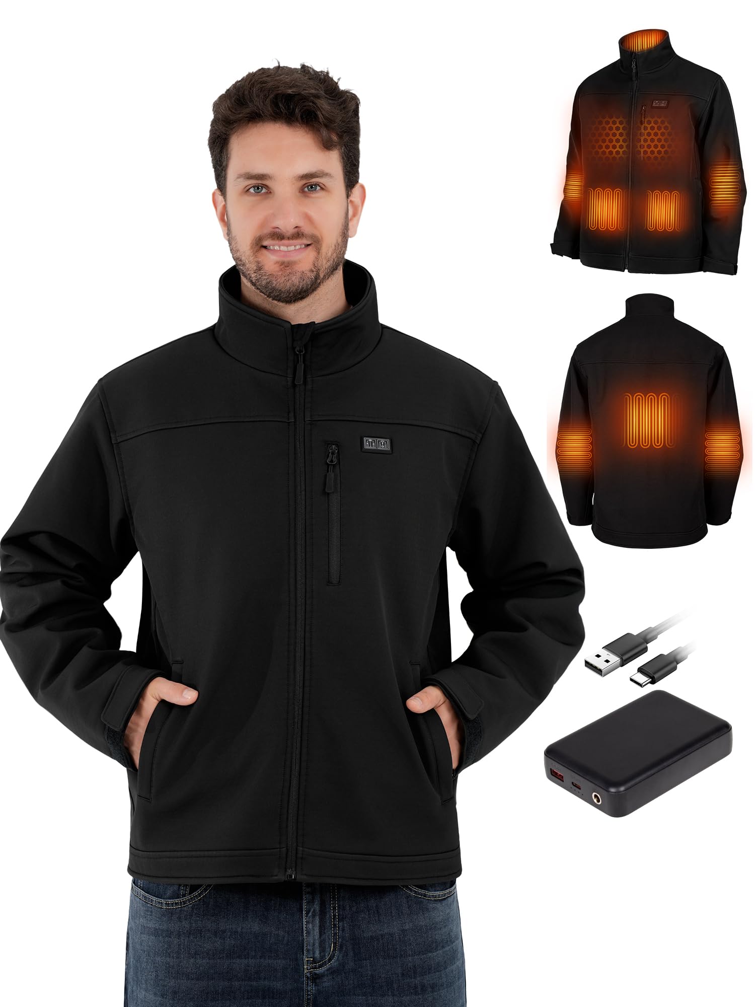 Photo 1 of HOTHUGZ Heated Jacket for Men with 12V 15000mAh Battery Pack, Men's Waterproof Heated Coat, Outdoor Work Electric Jacket, XL