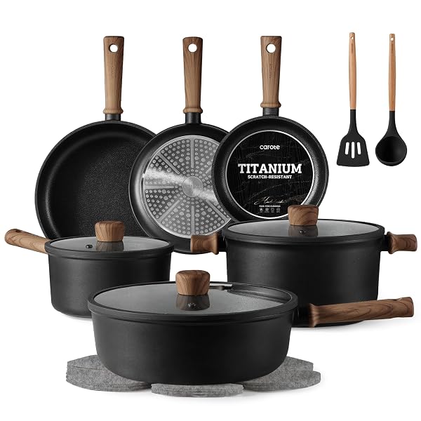 CAROTE NONSTICK POTS AND PANS, INDUCTION TITANIUM COOKWARE...