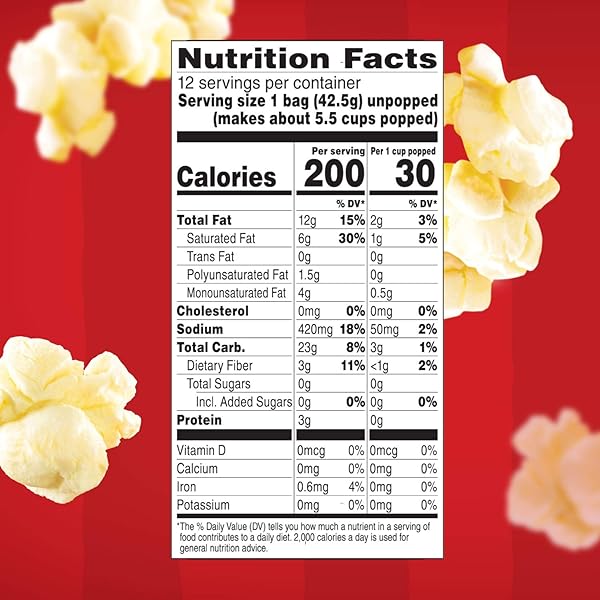 ORVILLE REDENBACHER’S MICROWAVE POPCORN MINI BAGS, MOVIE THEATER BUTTER FLAVOR, 3G FIBER PER SERVING, 1.5 OZ., 12-COUNT