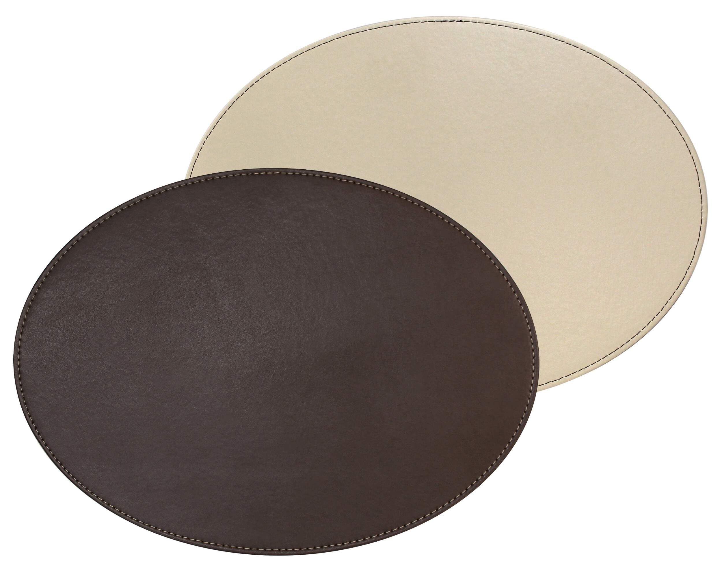 Freeform Reversible Faux Leather Oval Placemat, Chocolate/Cream, 45x34cm