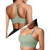Sports Bras for Women, Workout Yoga Racerback Low Back Low Impact Gym Halter Tops, White Strappy Padded Spaghetti Strap Running Athletic Outdoor Supportive Backless Bralette Multipack Bras Green L