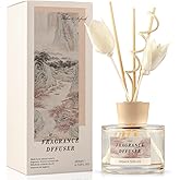 6.7 fl oz Reed Diffuser Set, Blooming Hills with Blush Petals Scent, Essential Oil Diffuser with Dried Flower Reed Sticks, Air Freshener for Home Fragrance, Bathroom Decor, Bedroom, Office Shelf Décor