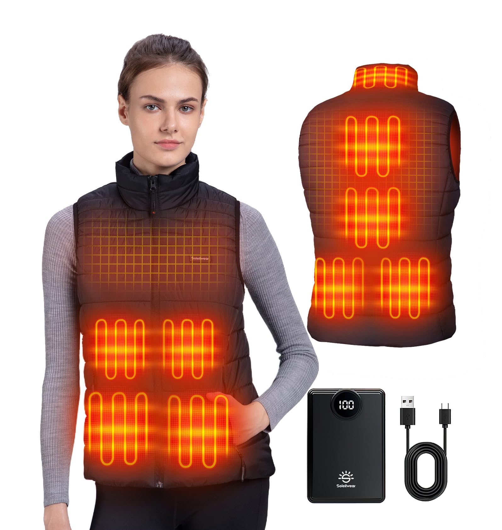 Photo 1 of *DOES NOT POWER ON* Soleilwear Heated Vest Women, 9 Heating Zones with 12000mAh Battery Pack, Rechargeable Heating Vest with 3 Temperature Settings for Indoor Outdoor Motorcycle Hunting Camping Cycling Work